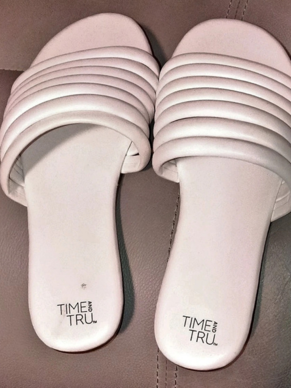 Time and Tru Women's Quilted Slide Sandal Quilted White Slide Sandals